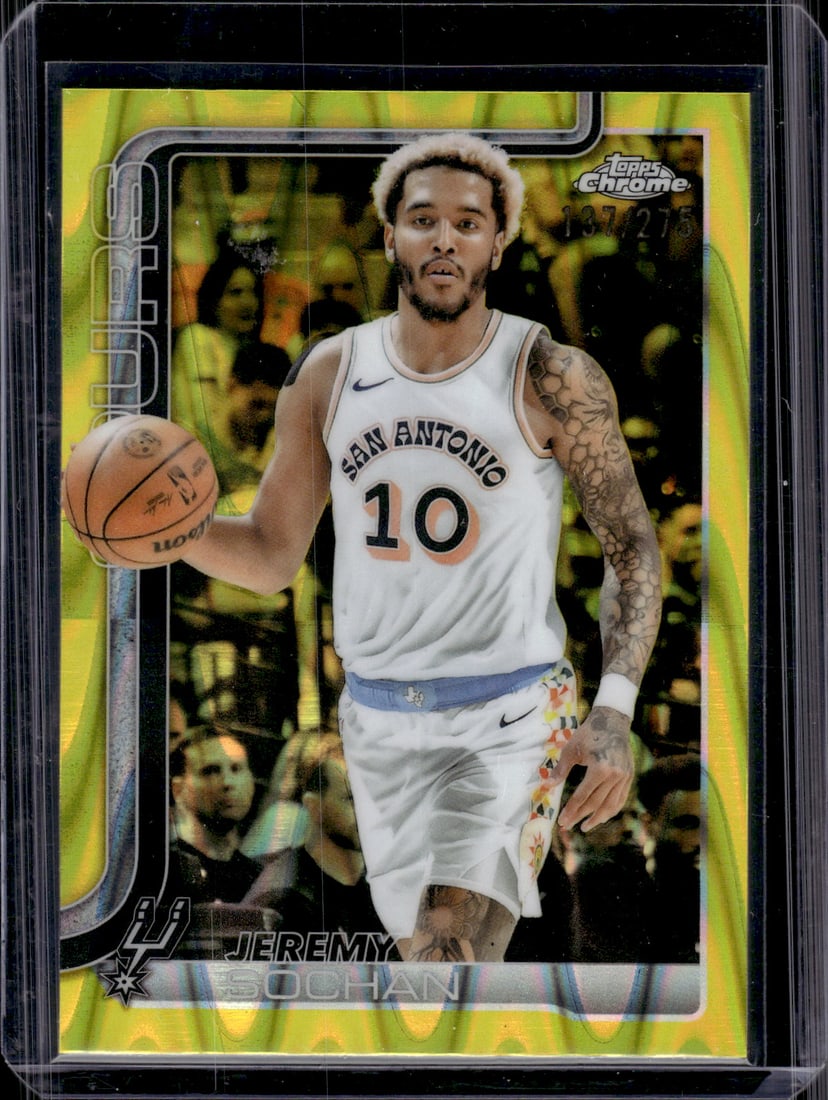 Jeremy Sochan Yellow Refractor /275 2025-26 Topps Chrome #239: Topps Basketball NBA Trading & Sports Cards, Sports Cards for Sale Near Me, Chrome, Refractor, SP, SSP, Valuable Auction Memorabilia Lots Sold On Line, NBA Championship & Hall of Fame Player Cards