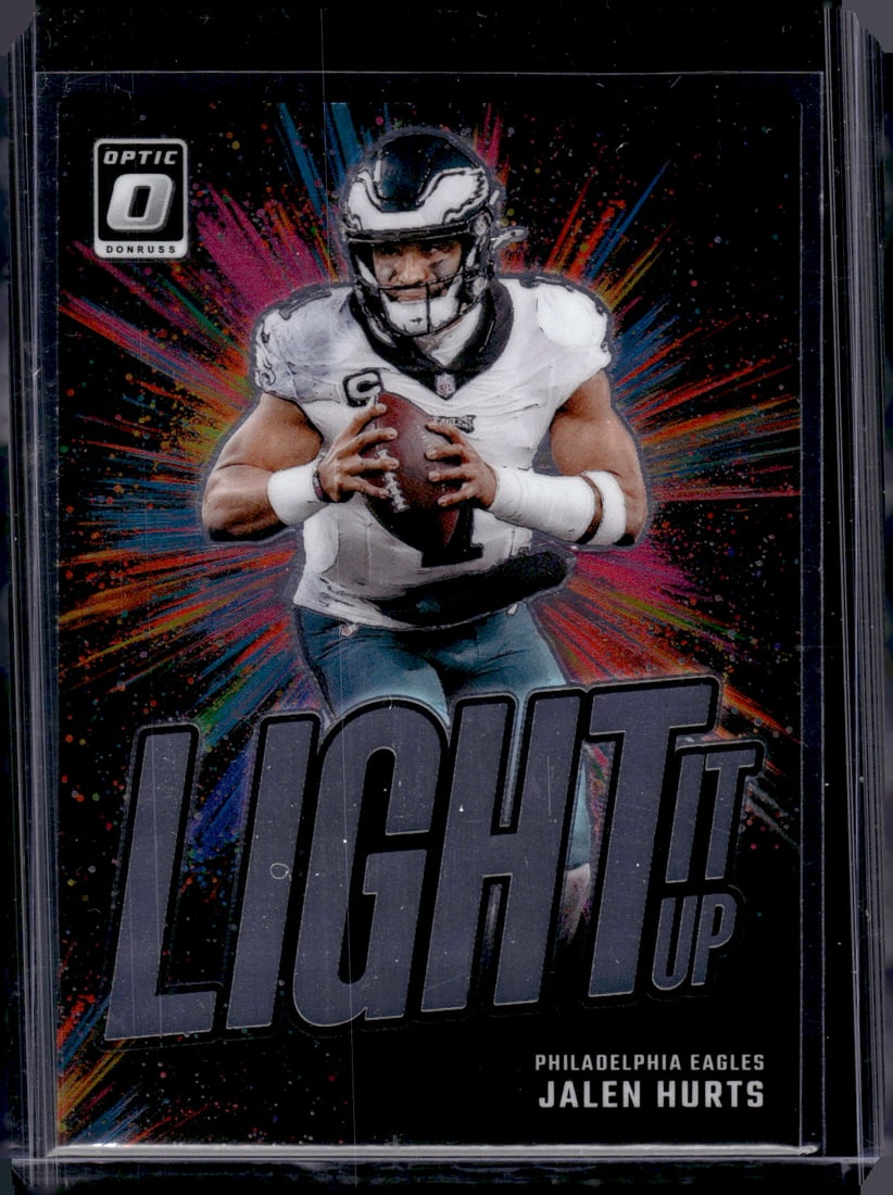 Jalen Hurts Light It Up 2024 Donruss Optic #19 Philadelphia Eagles: Panini Select, Prizm, Mosaic, Contenders, Zenith, Phoenix, Illusions, Absolute, Rookie NFL Sports Trading Cards, SP, SSP, Cards, Football Cards for Sale Near Me, Superbowl & Hall of Fame Player Cards,
