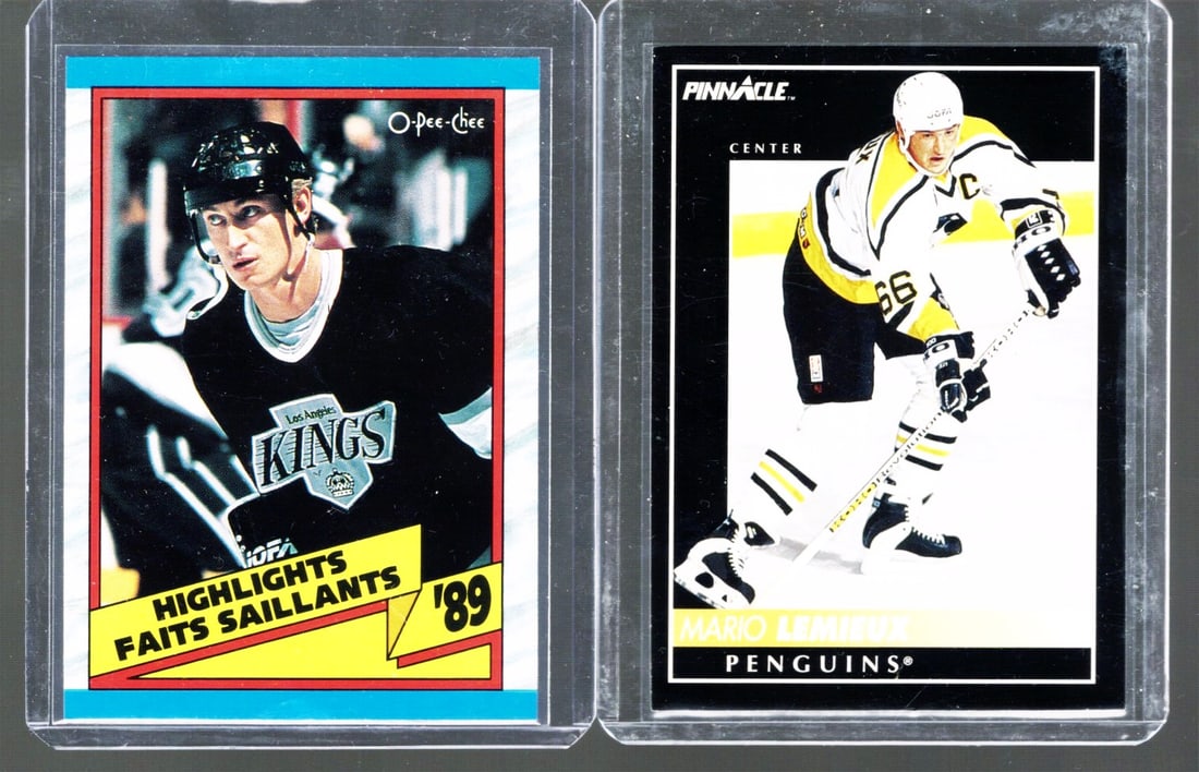 Wayne Gretzky '89 Highlights Bilingual & Mario Lemieux 1992 Pinnacle #300: O Pee Chee Vintage NHL Hockey Trading & Sports Cards, Old Sports Cards for Sale Near Me, Stanley Cup & Hall of Fame Players, Valuable Auction Memorabilia Lots for Sale On Line