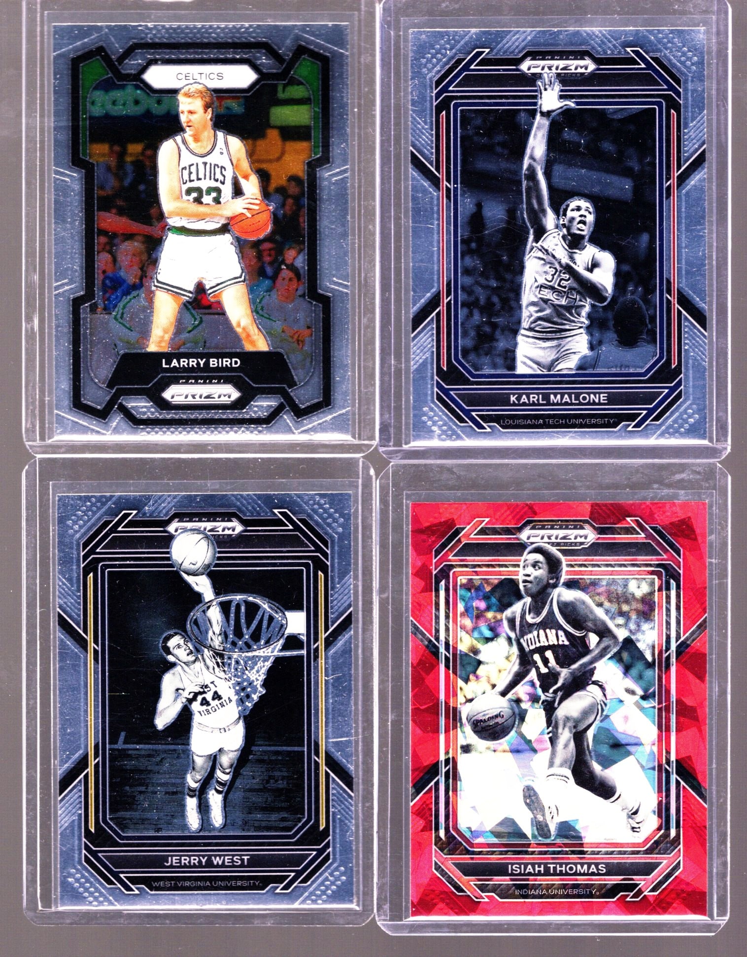 4 - 2023 Panini Prizm & Draft Picks:Isiah Thomas Red Ice, Larry Bird, Jerry West, & Karl Malone (1 of 2)