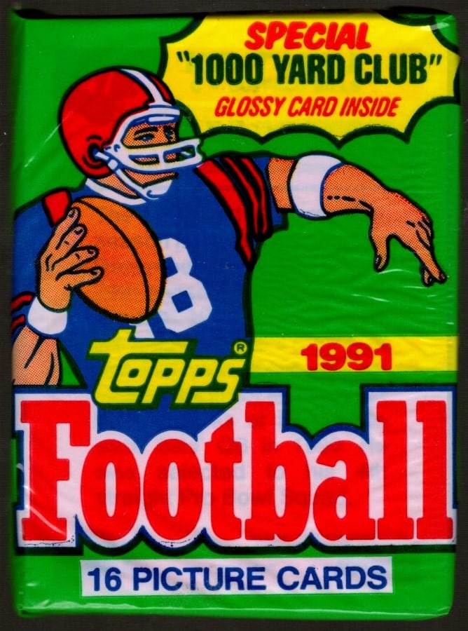 1991 Topps Football Card Retail Box Wax Pack NFL Trading Card, Sports Cards: Vintage Valuable Football NFL Trading & Sports Cards, Old Sports Cards Sold On Line, Auction Lots Sold On Line, Super Bowl and Hall of Fame Players, Dallas Cowboys, Buffalo Bills, Steelers, 49ers, Joe