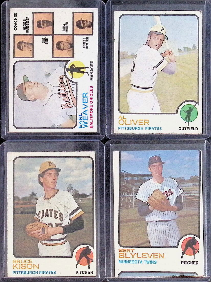 4 1973 Topps MLB Trading Cards Bert Blyleven, Earl Weaver Manager Card Al Olicer & Bruce Kison (1 of 2)