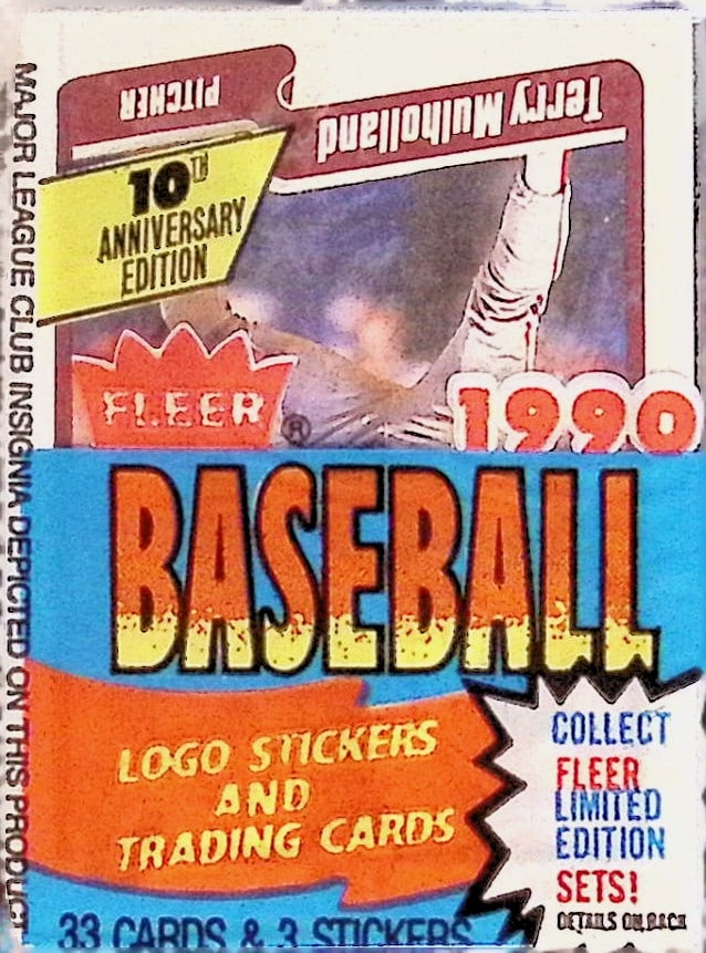 1990 Fleer Baseball Series 1 CELLO FAT PACK Retail Box Pack - 33 Cards & 3 Stickers Sports Cards (1 of 2)