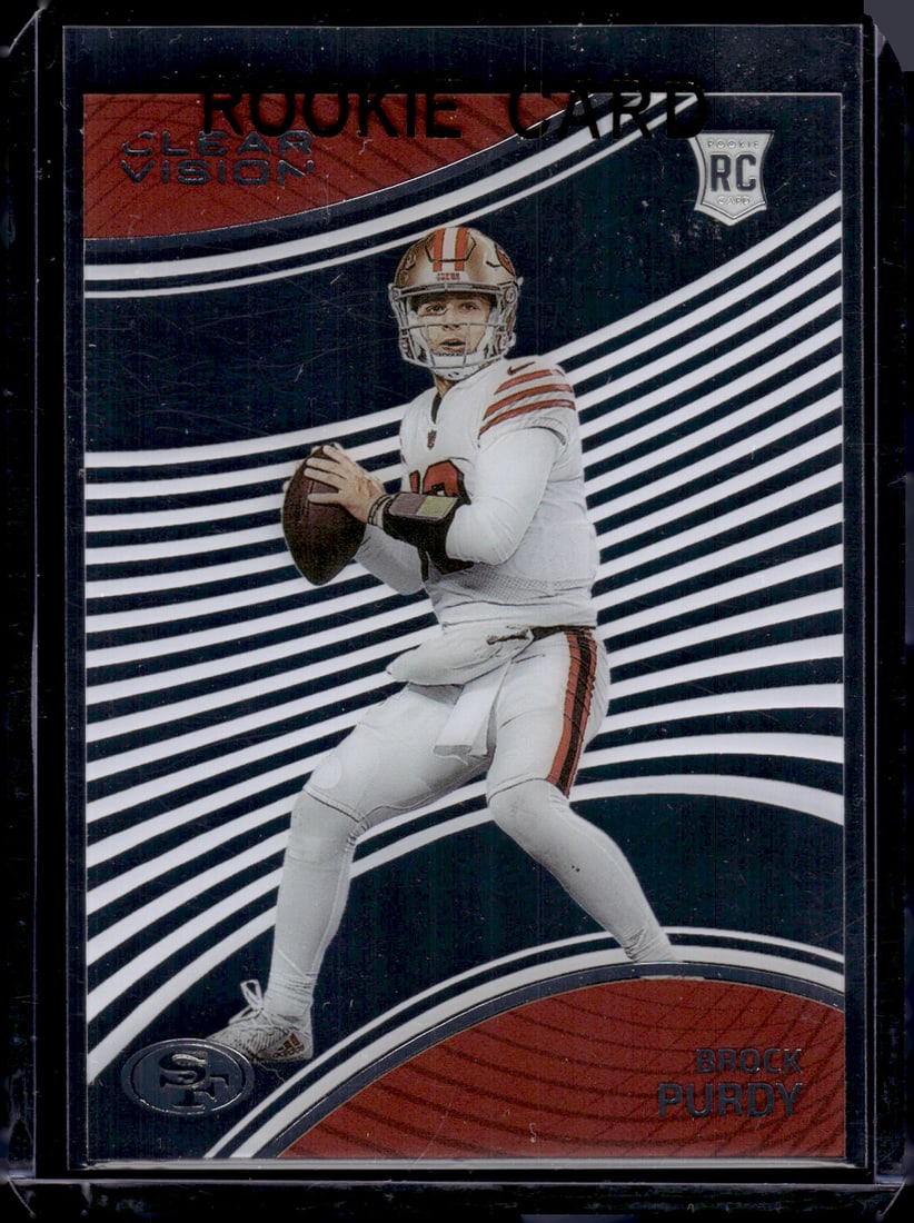 Brock Purdy Rookie Card Clear Vision 2022 Chronicles #CVR-8 San Francisco 49ers: Panini Select, Prizm, Mosaic, Contenders, Zenith, Phoenix, Illusions, Absolute, Rookie NFL Sports Trading Cards, SP, SSP, Cards, Football Cards for Sale Near Me, Superbowl & Hall of Fame Player Cards,