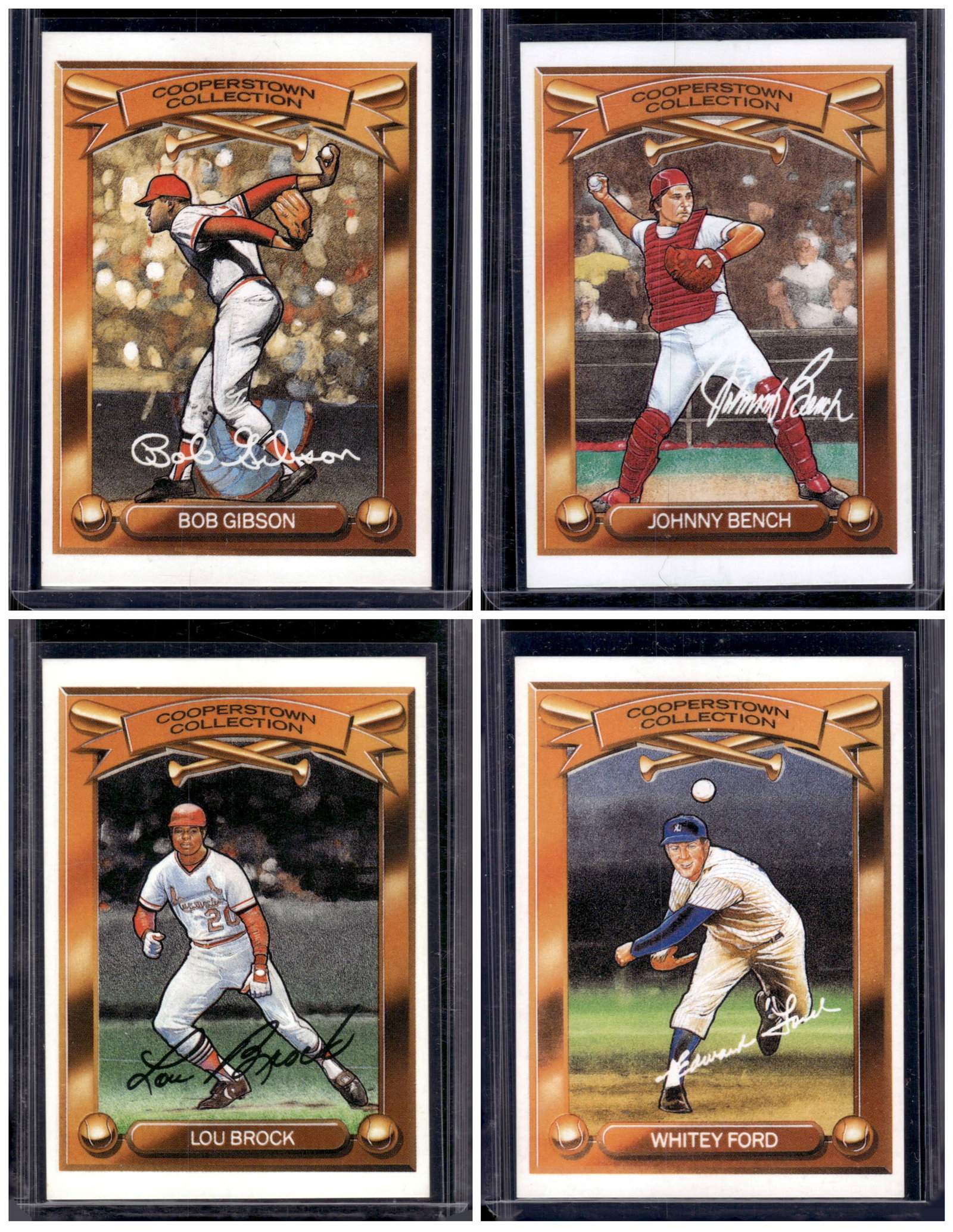 Lot of 4 1989 Kahn's Hillshire Farm Cooperstown Collection Cards. Gibson, Bench, Brock, Ford: Lot of 4 1989 Kahn's Hillshire Farm Cooperstown Collection Cards. Gibson, Bench, Brock, Ford
