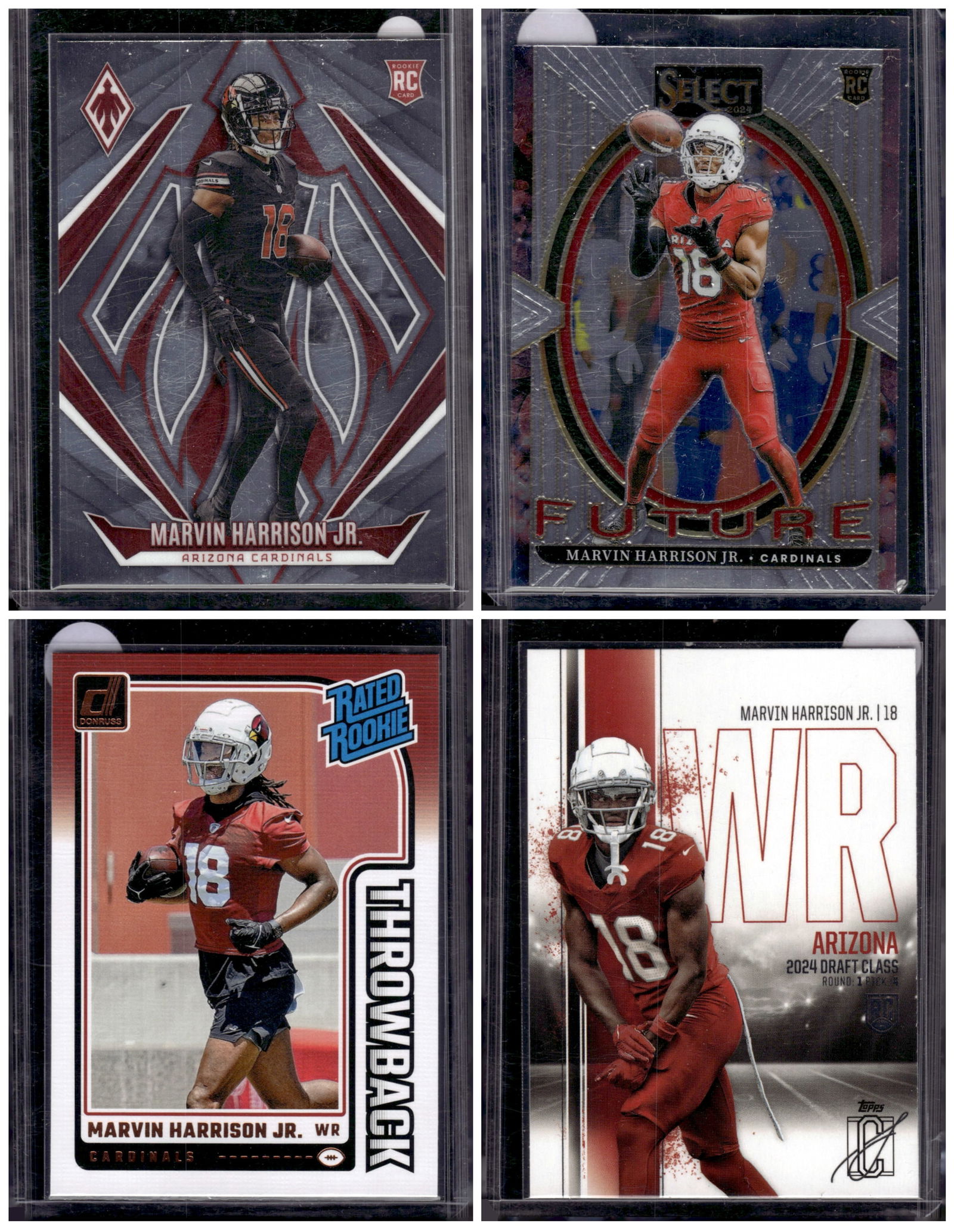 Lot of 4 Marvin Harrison Jr. Rookie Cards. All Different, See Pictures. Arizona Cardinals: Panini Select, Prizm, Mosaic, Contenders, Zenith, Phoenix, Illusions, Absolute, Rookie NFL Sports Trading Cards, SP, SSP, Cards, Football Cards for Sale Near Me, Superbowl & Hall of Fame Player Cards,