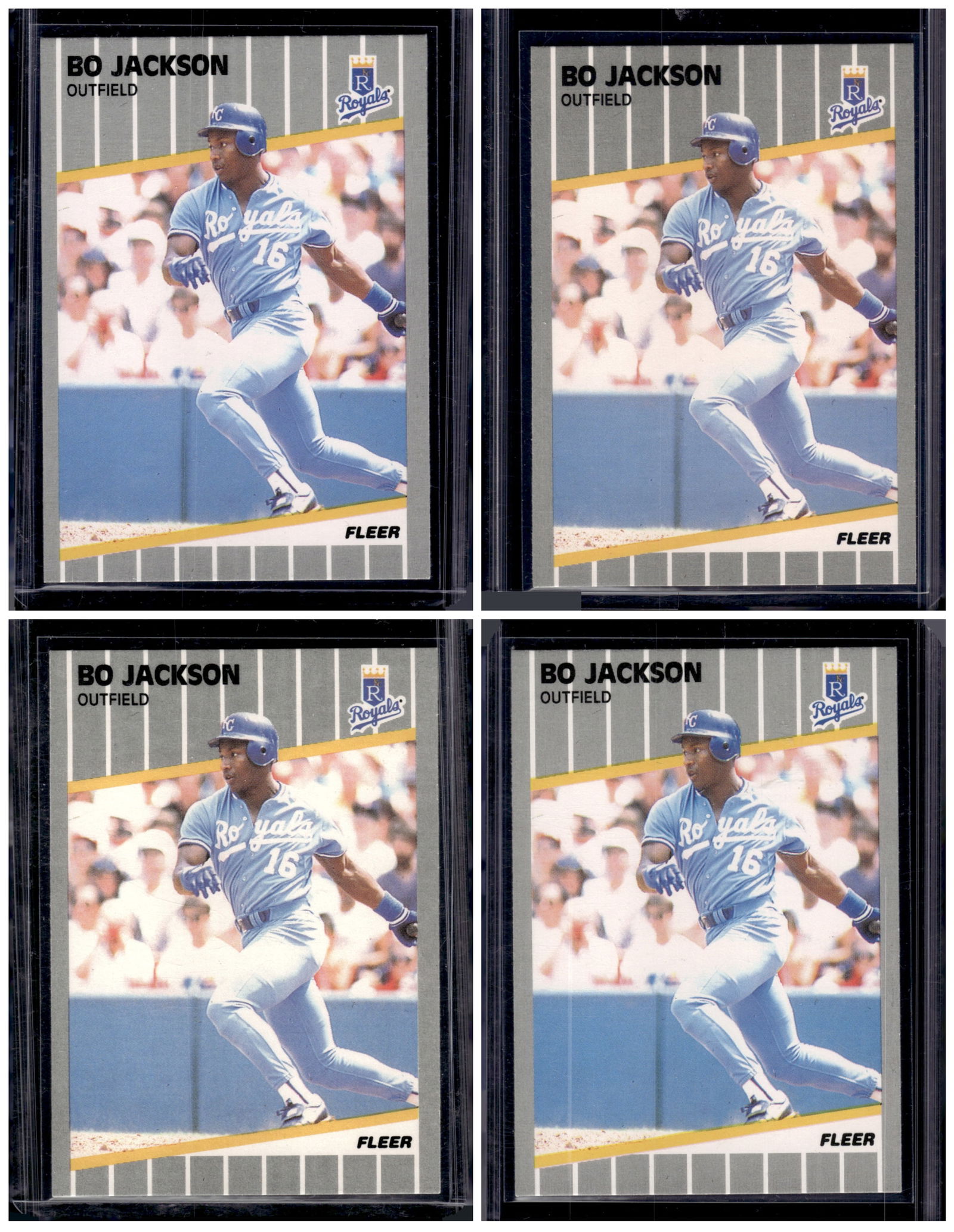 Lot of 4 Bo Jackson 1989 Fleer #285 Kansas City Royals Baseball Cards (1 of 2)