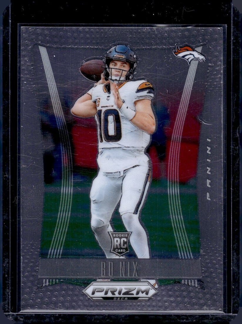 Bo Nix Rookie Card 2024 Panini Prizm Deca #92 Denver Broncos: Panini Select, Prizm, Mosaic, Contenders, Zenith, Phoenix, Illusions, Absolute, Rookie NFL Sports Trading Cards, SP, SSP, Cards, Football Cards for Sale Near Me, Superbowl & Hall of Fame Player Cards,
