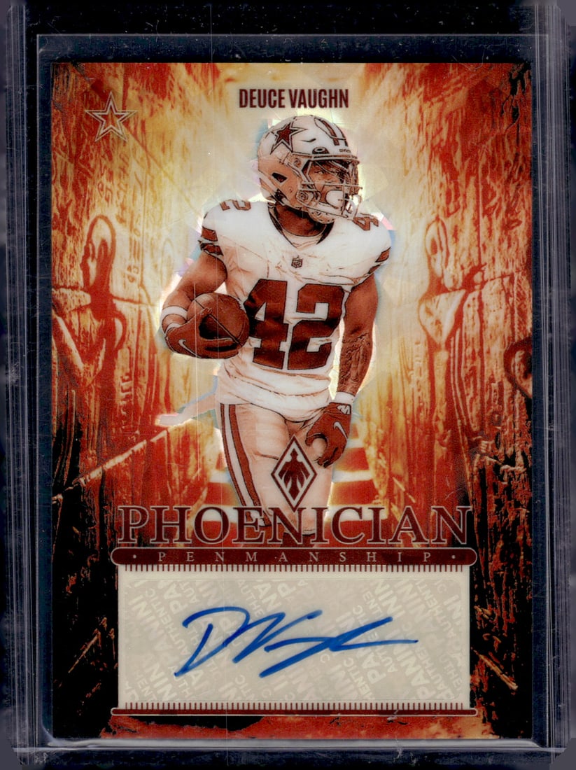 Deuce Vaughn Phoenician Auto 2024 Panini Phoenix #PP-DVN Dallas Cowboys: Panini Select, Prizm, Mosaic, Contenders, Zenith, Phoenix, Illusions, Absolute, Rookie NFL Sports Trading Cards, SP, SSP, Cards, Football Cards for Sale Near Me, Superbowl & Hall of Fame Player Cards,