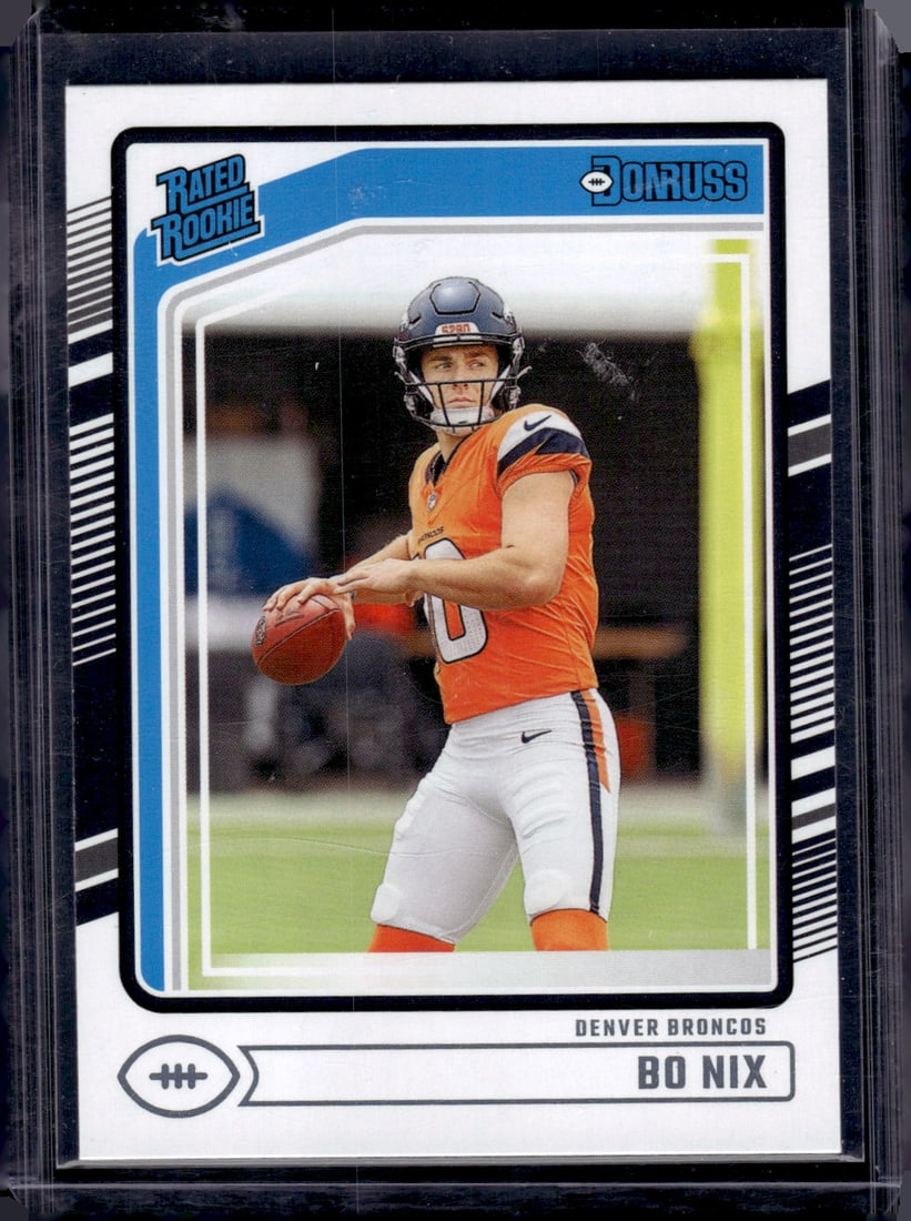 Bo Nix Rookie Card 2024 Panini Donruss #369 Denver Broncos: Panini Select, Prizm, Mosaic, Contenders, Zenith, Phoenix, Illusions, Absolute, Rookie NFL Sports Trading Cards, SP, SSP, Cards, Football Cards for Sale Near Me, Superbowl & Hall of Fame Player Cards,