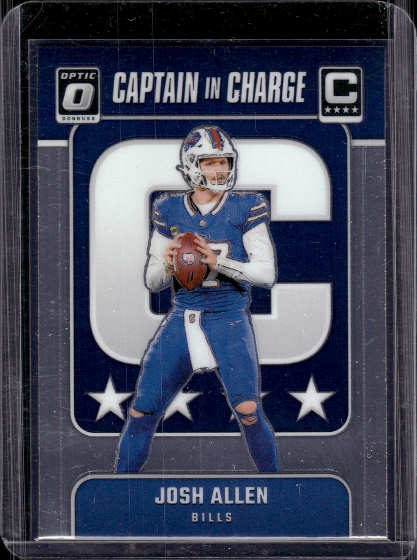 Josh Allen Captain in Charge 2024 Donruss Optic #2 Buffalo Bills: Panini Select, Prizm, Mosaic, Contenders, Zenith, Phoenix, Illusions, Absolute, Rookie NFL Sports Trading Cards, SP, SSP, Cards, Football Cards for Sale Near Me, Superbowl & Hall of Fame Player Cards,
