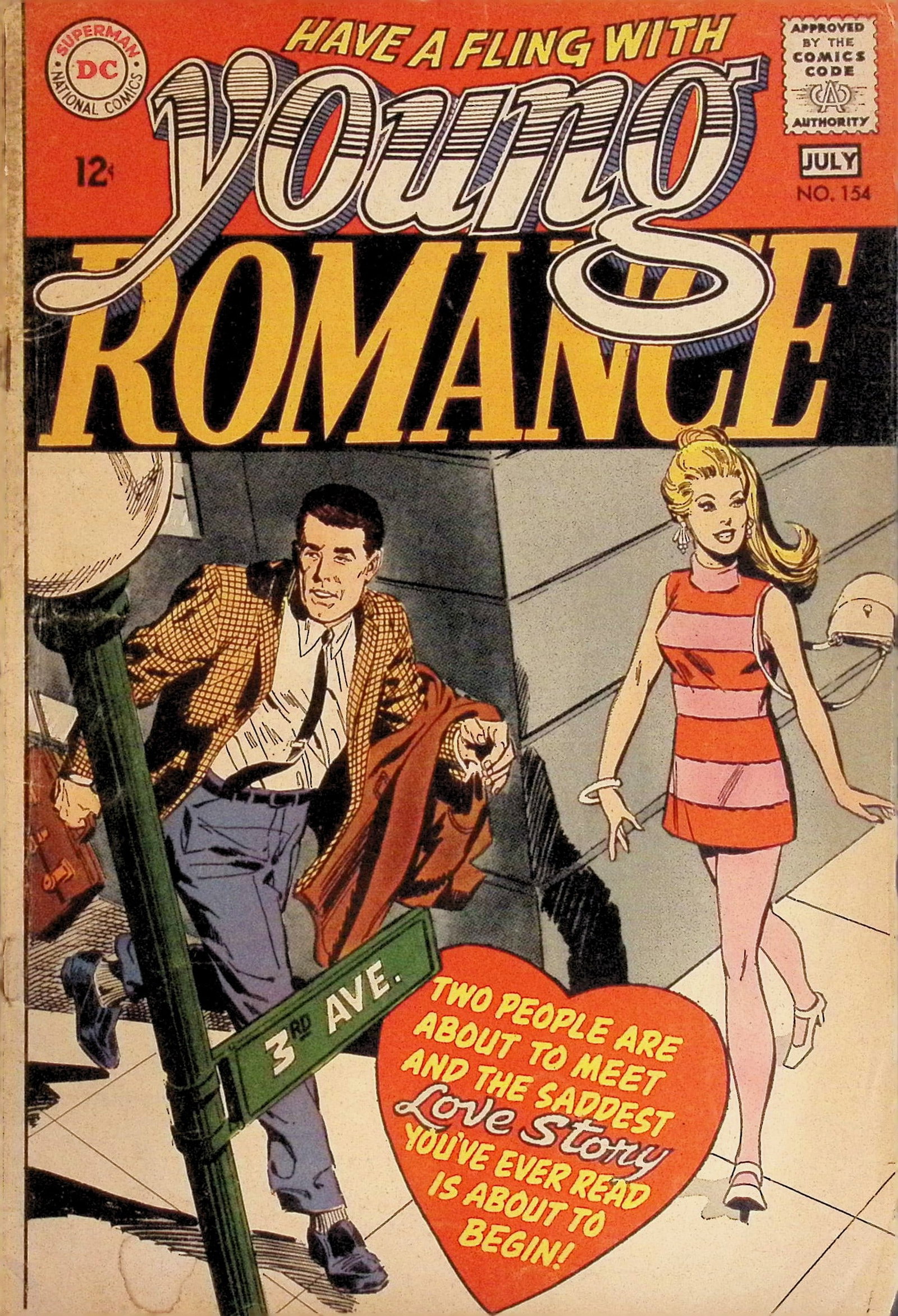 Have a Fling With Young Romance Silver DC Comic book: 1968 #154: All Comic Books come Bagged, Boarded, and Sleeved in a Hard PVC Top Loader, Shipping is a little more than baseball cards due to the cost of supplies, Super Heroes Collectibles, Auction Magazine Lots