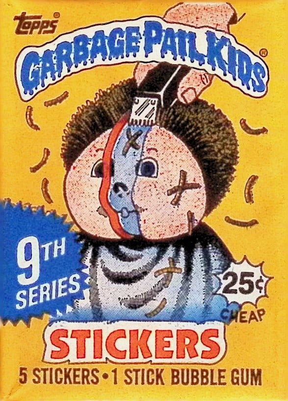 1987 Topps Vintage Garbage Pail Kids Retail Box Wax Pack - 9th Series: Sealed Packs this old have no card quality guarantees - Topps Trading Cards Sold on Line, Auction Lots for sale on line, Trading Card Stickers