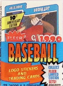 1990 Fleer Baseball Series 1 CELLO FAT PACK Retail Box Pack - 33 Cards & 3 Stickers Sports Cards