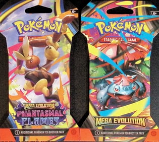 2 COUNT: 1 - 2025 Pokemon Mega Evolutions Booster Pack & 1 - 2025 Phantasmal Flames Booster Pack