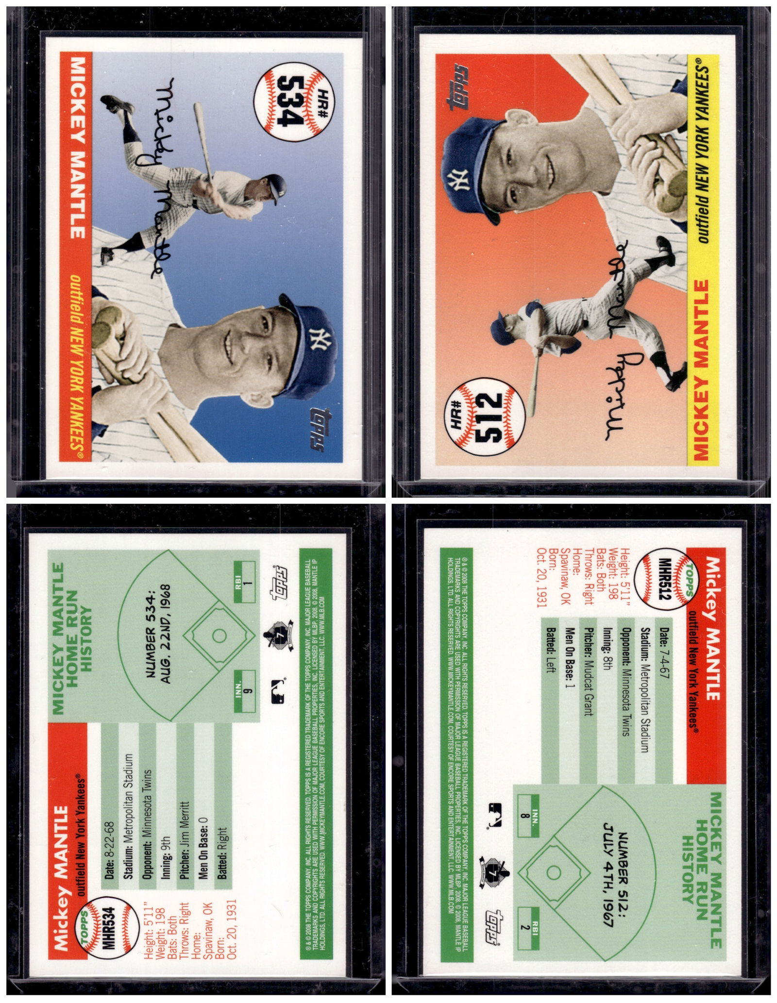 Lot of 2 Mickey Mantle 2008 Topps Home Run History Cards #MHR534 & MHR512 (1 of 1)
