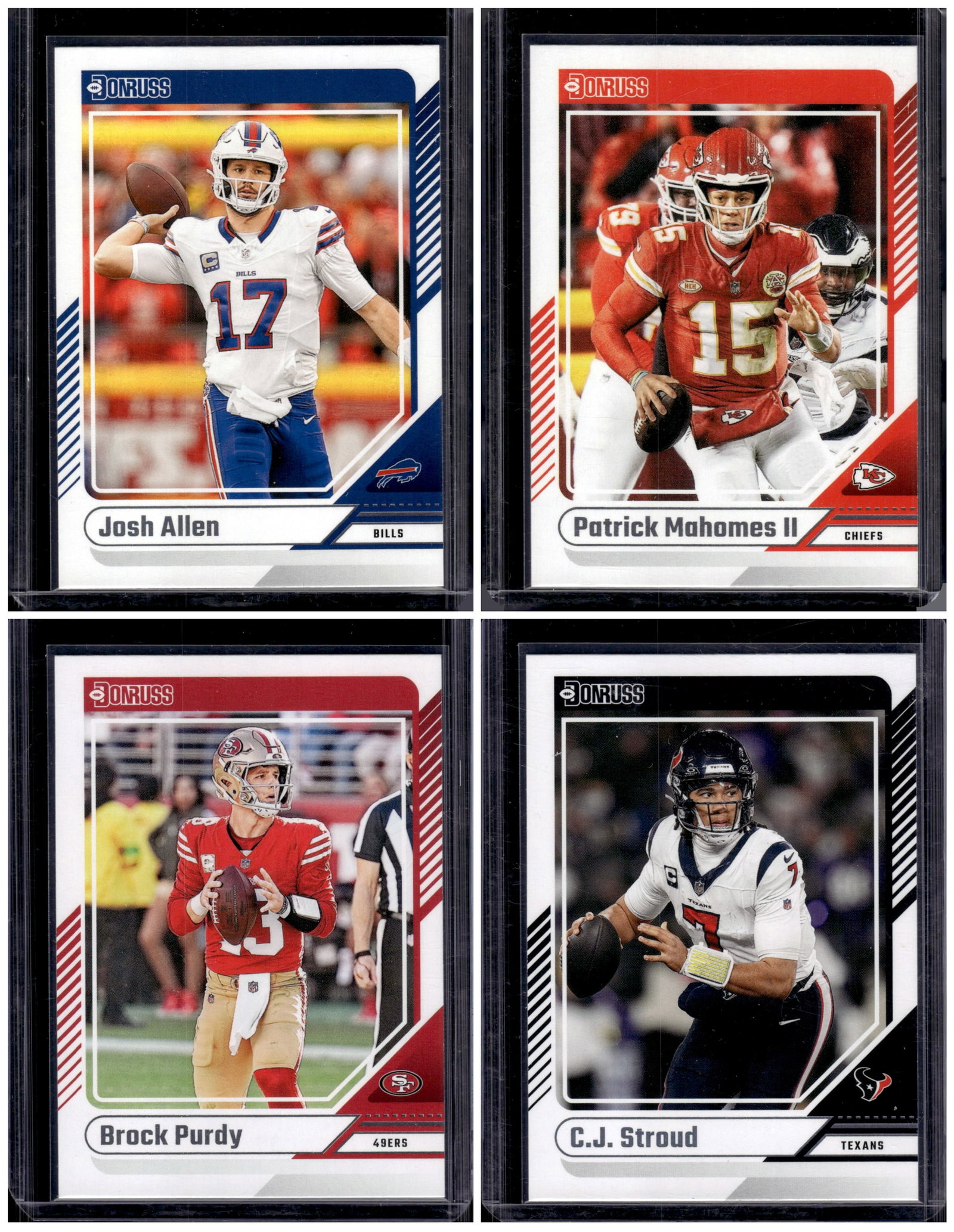 Lot of 4 2024 Donruss NFL QB Base Cards. Mahomes, Allen, Purdy, Stroud (1 of 2)