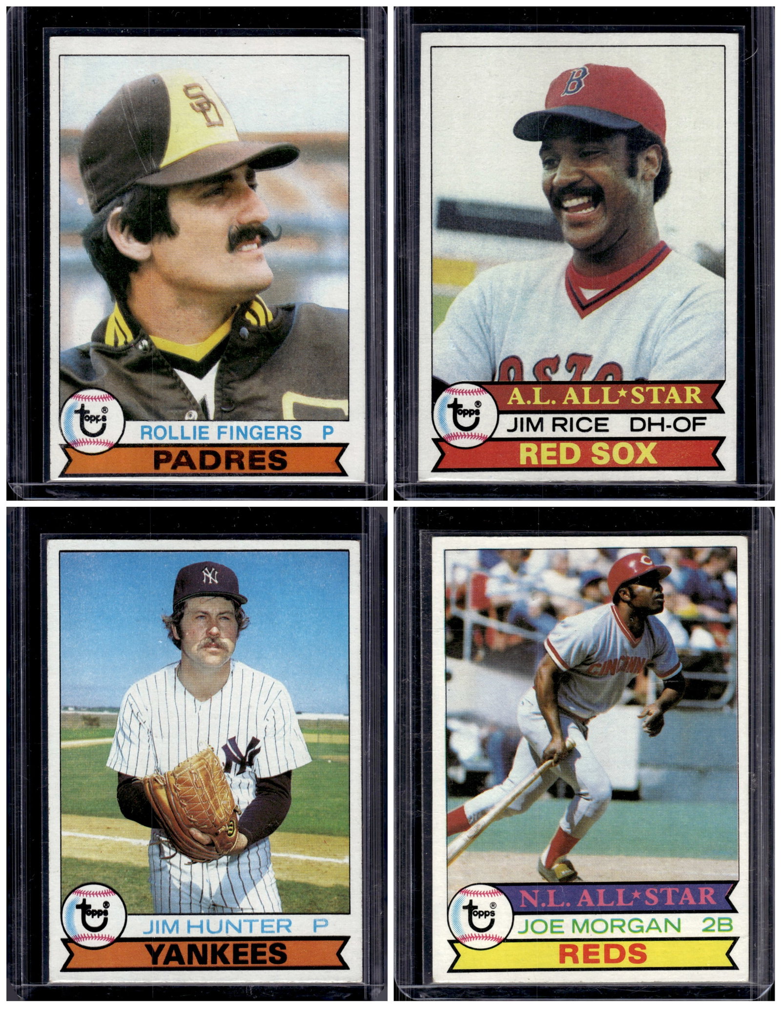 Lot of 4 1979 Topps Baseball Cards. Rollie Fingers, Jim Rice, Catfish Hunter, Joe Morgan (1 of 2)