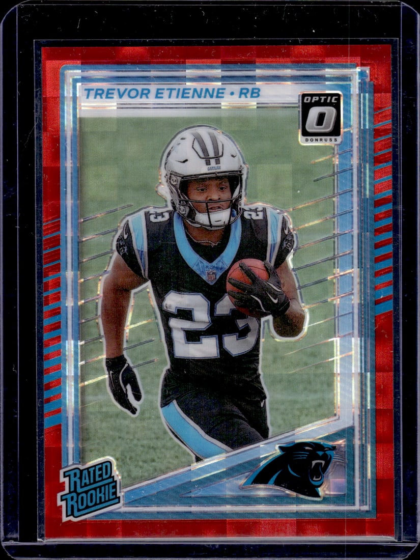 Trevor Etienne Rookie Card Red Pandora Prizm 2025 Donruss Optic #326 Carolina Panthers (1 of 2)