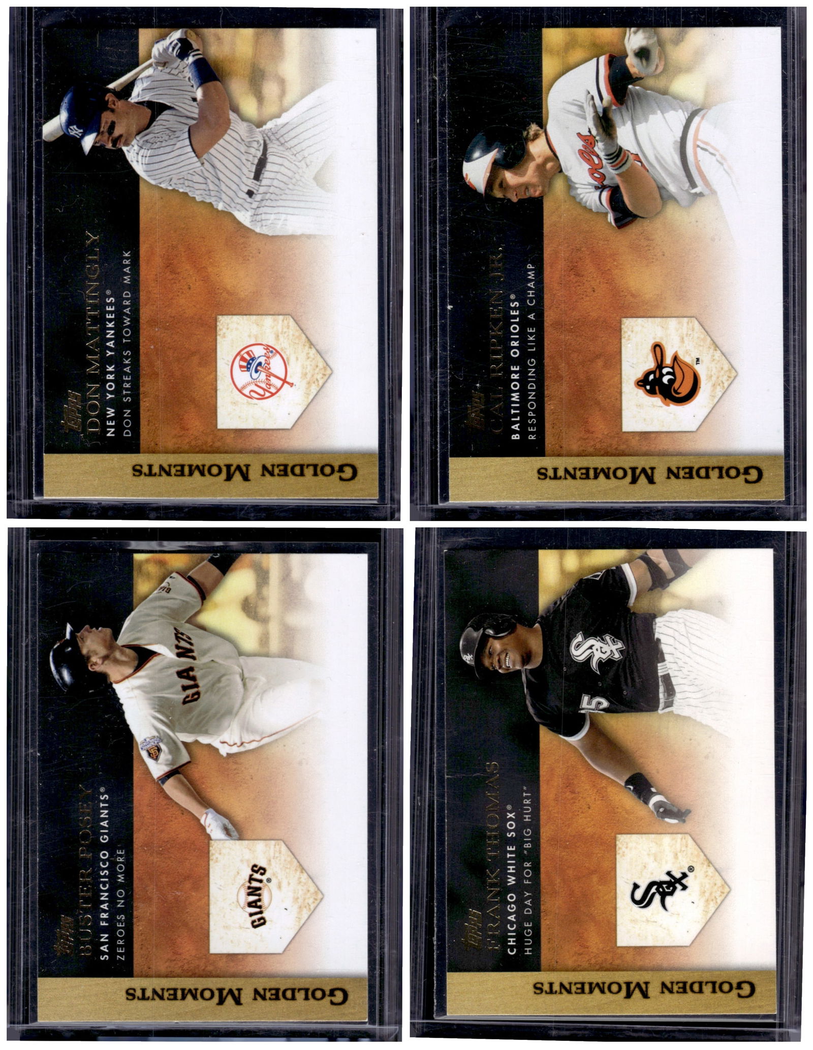Lot of 4 2012 Topps MLB Golden Moments. Mattingly, Ripken Jr., Posey, Thomas (1 of 2)