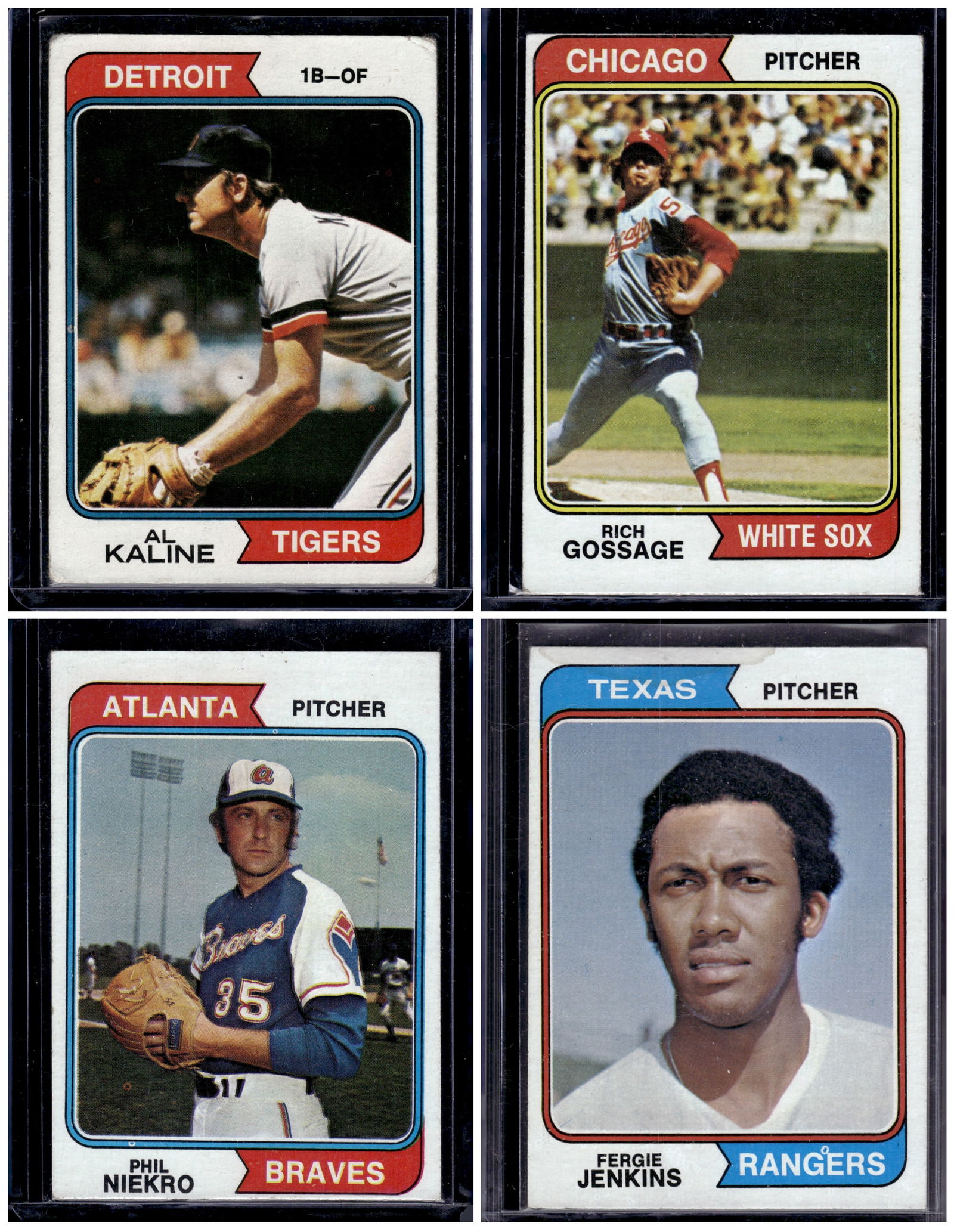 Lot of 4 1974 Topps Baseball Cards. Kaline, Gossage, Niekro, Jenkins. Conditions Vary See Pics (1 of 2)