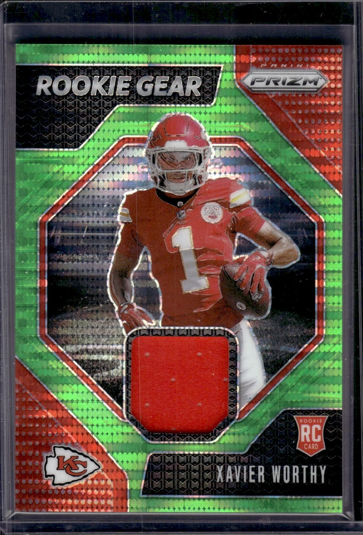 Xavier Worthy Rookie Card Neon Green Pulsar Patch 2024 Prizm #RG-XWY Chiefs (1 of 2)