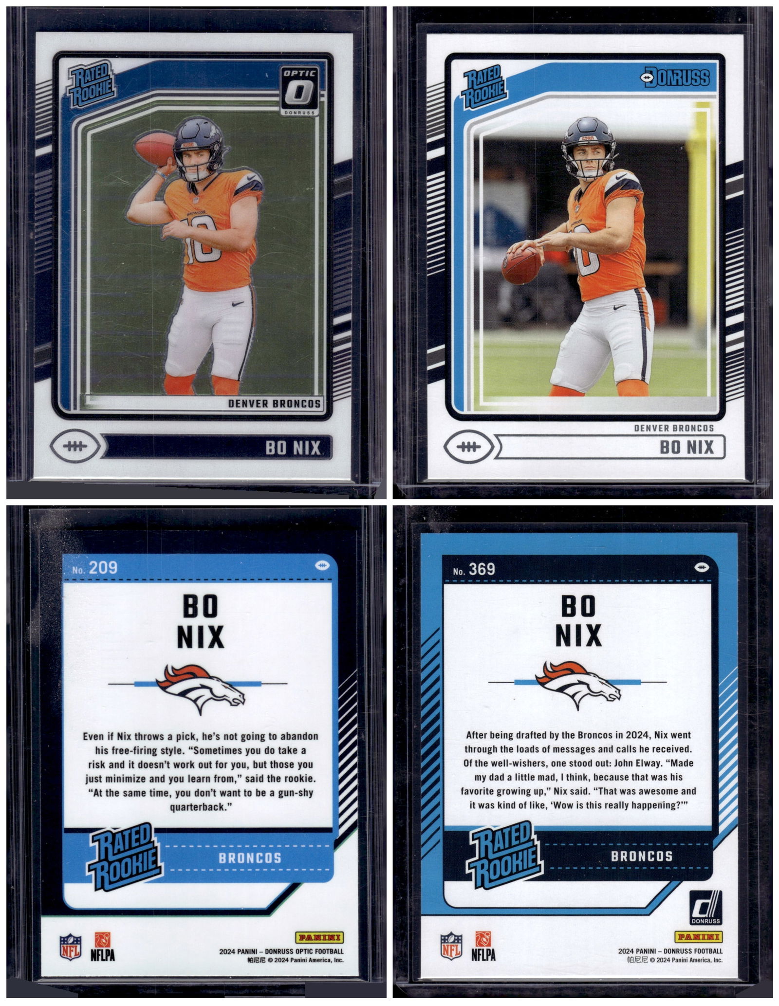 Lot of 2 Bo Nix Rookie Cards. Donruss Optic #209 & Donruss #369. Denver Broncos (1 of 1)
