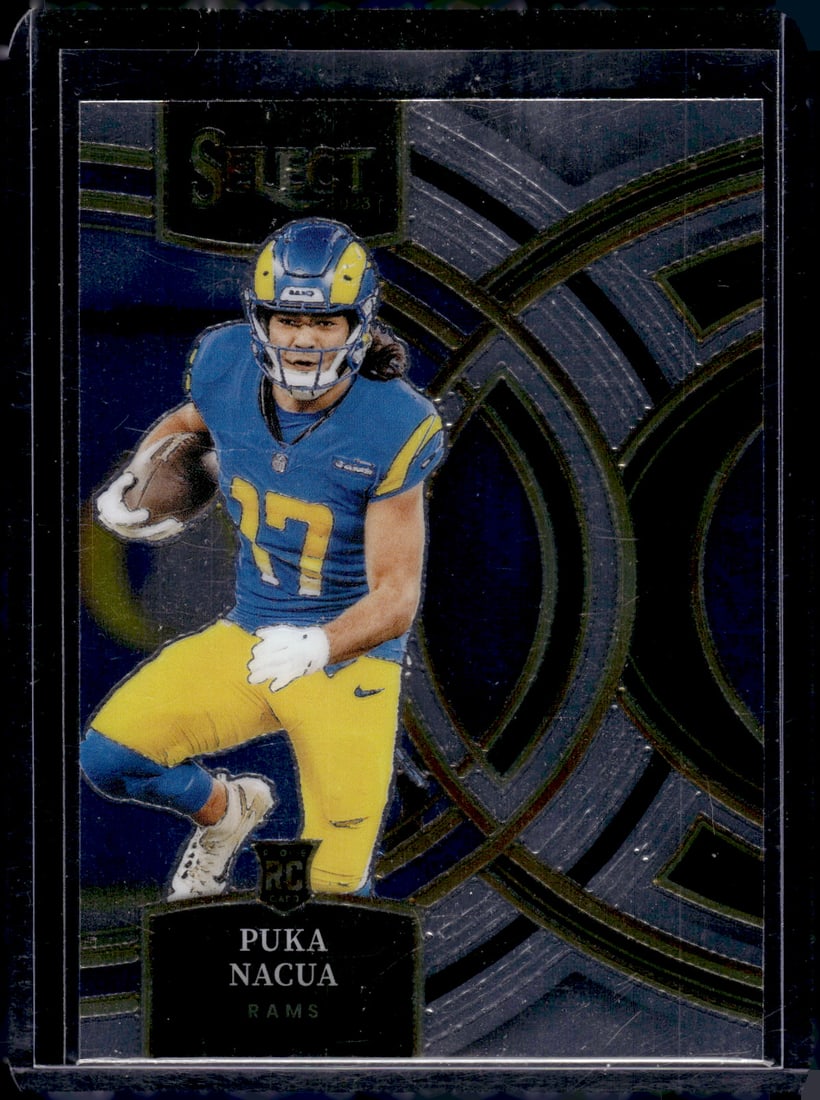 Puka Nacua Rookie Card Premier Level 2023 Select #199 Los Angeles Rams: Panini Select, Prizm, Mosaic, Contenders, Zenith, Phoenix, Illusions, Absolute, Rookie NFL Sports Trading Cards, SP, SSP, Cards, Football Cards for Sale Near Me, Superbowl & Hall of Fame Player Cards,