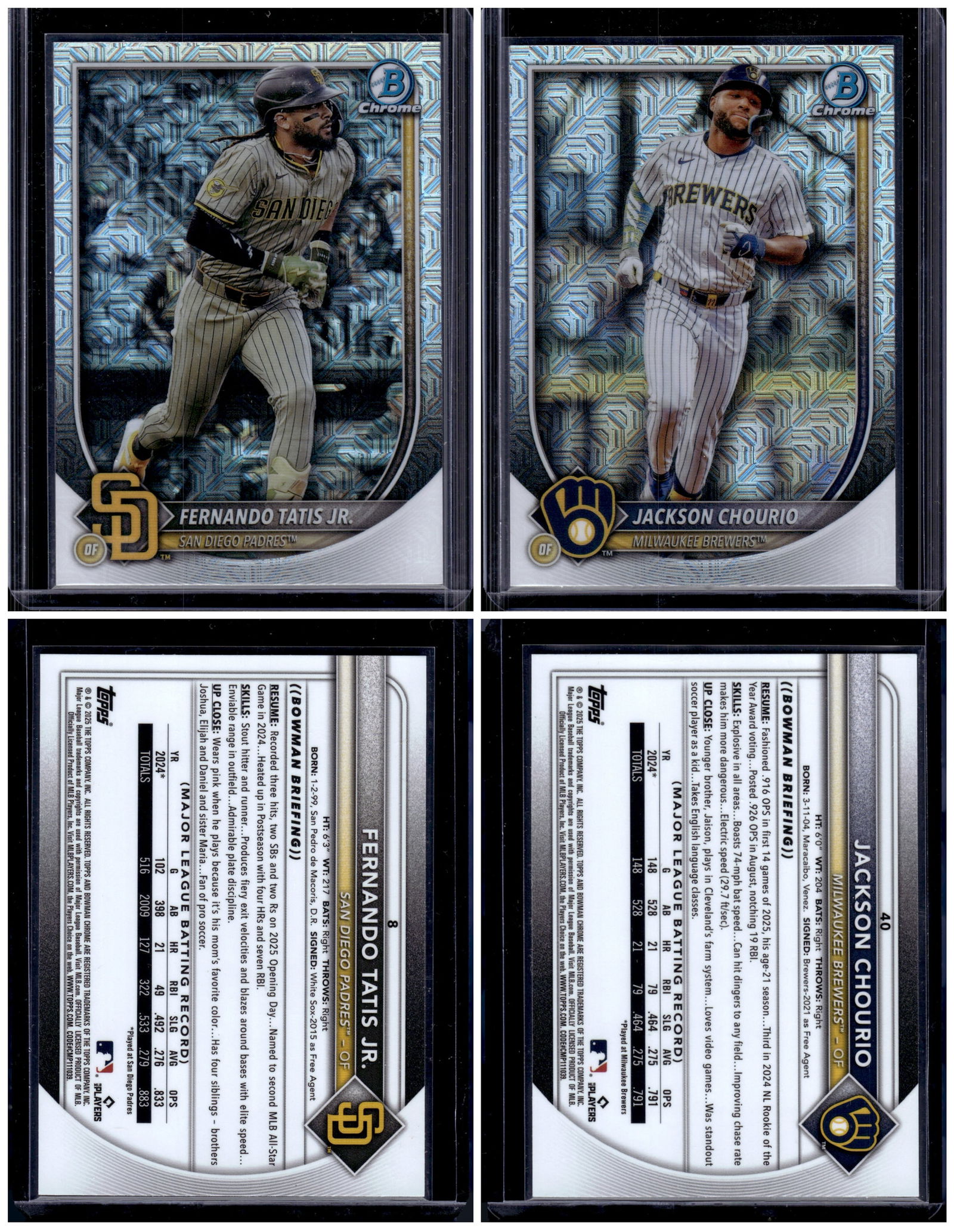 Lot of 2 2025 Bowman Chrome Mojo Refractors Jackson Chourio & Fernando Tatis Jr. (1 of 1)