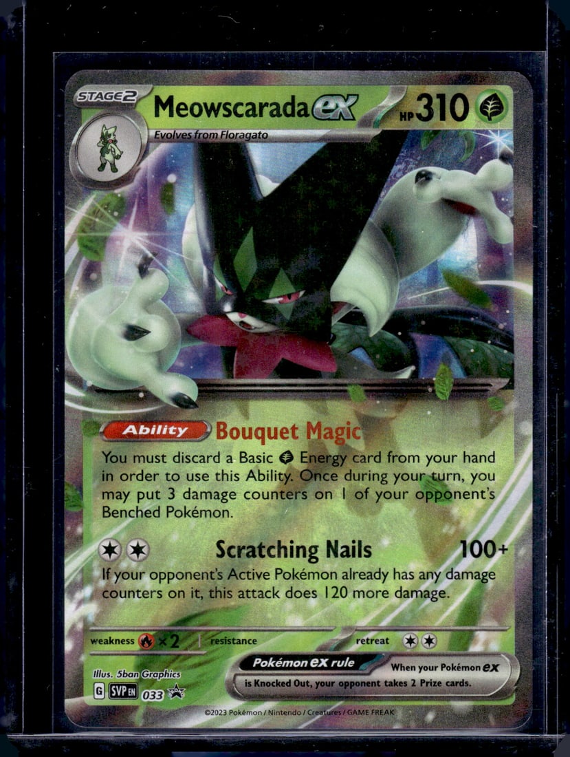 2023 Pokemon Scarlet & Violet Promo Meowscarada Ex #33: Pokemon Trading Card Game Cards, Charizard, Pikachu, Mewtwo, Reverse Holo, Holo Rare, Secret Rare Cards, Full Art Cards, Eevee, Ultra Rare Card, Illustration Rare, Special Illustration Rare SIR