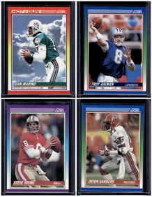 Lot of 4 1990 Score Football Cards. Marino, Aikman, Young, Sanders