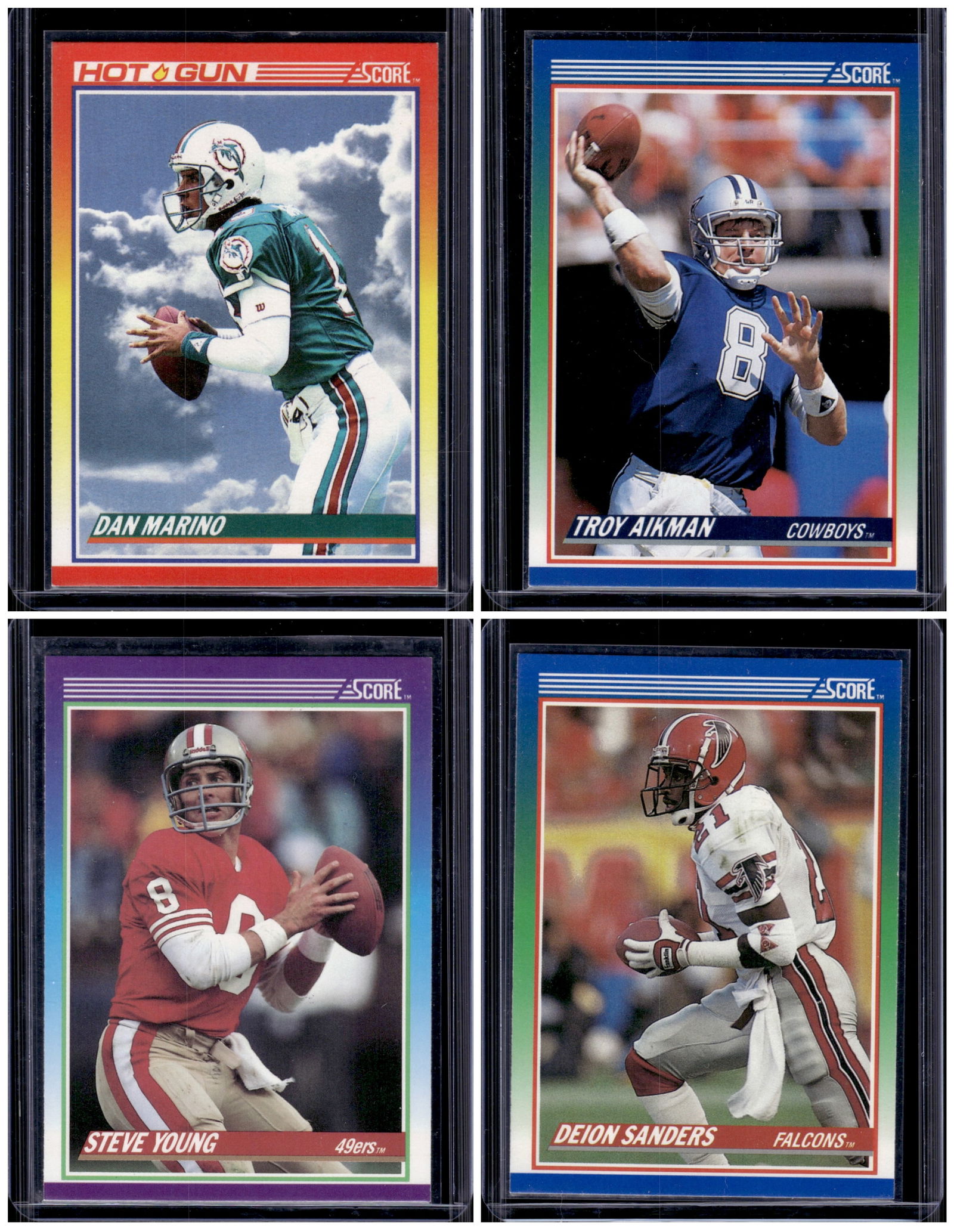 Lot of 4 1990 Score Football Cards. Marino, Aikman, Young, Sanders (1 of 2)