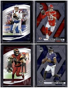 Lot of 4 2025 Panini NFL QB Cards. Maye, Mahomes, Daniels, Jackson