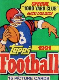 1991 Topps Football Card Retail Box Wax Pack NFL Trading Card, Sports Cards