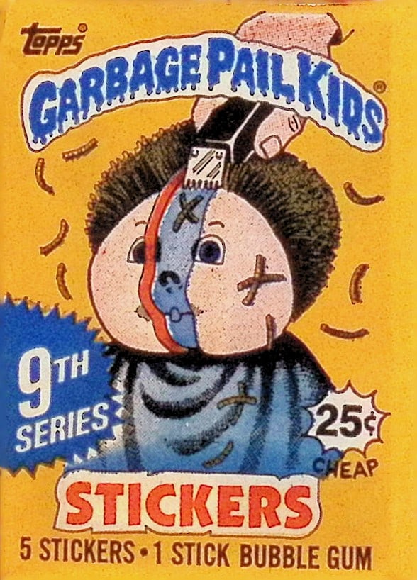 1987 Topps Vintage Garbage Pail Kids Retail Box Wax Pack - 9th Series: Sealed Packs this old have no card quality guarantees - Topps Trading Cards Sold on Line, Auction Lots for sale on line, Trading Card Stickers
