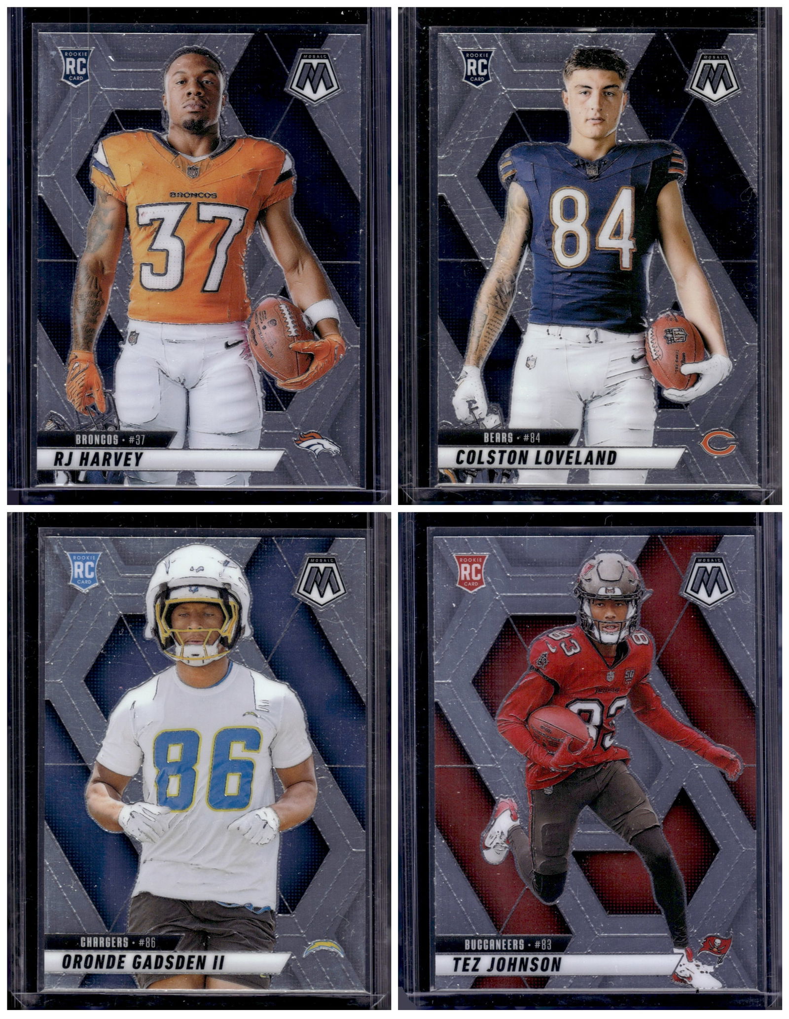 Lot of 4 2025 Mosaic NFL Rookie Cards. Harvey, Loveland, Gadsden II, Johnson (1 of 2)