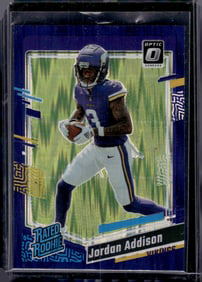 Jordan Addison Rookie Card Purple Shock Prizm 2023 Donruss Optic #271 Vikings