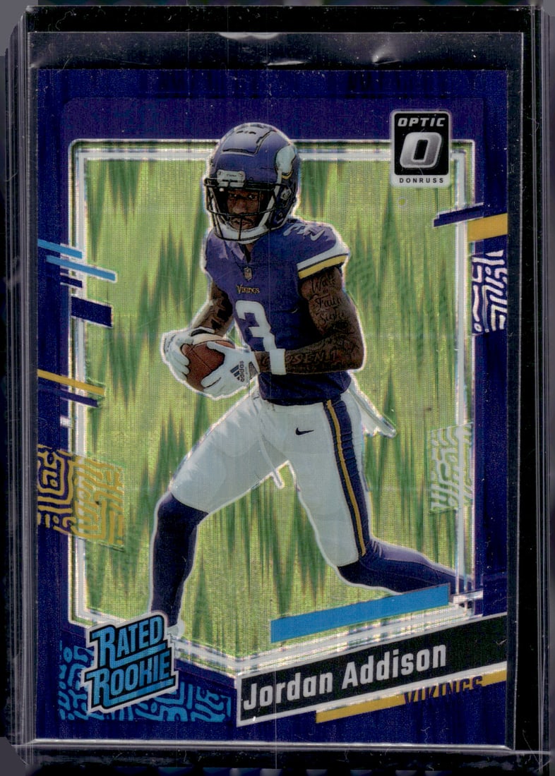 Jordan Addison Rookie Card Purple Shock Prizm 2023 Donruss Optic #271 Vikings (1 of 2)