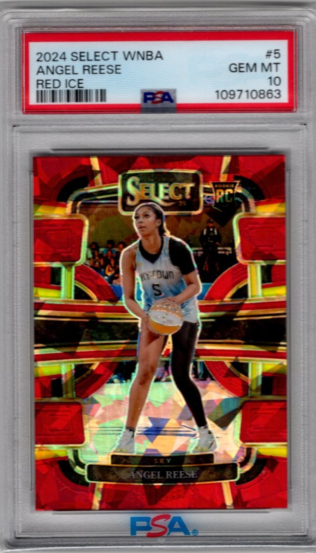 Angel Reese Rookie Card Red Ice 2024 Select WNBA #5 PSA 10 Chicago Sky, LSU Tigers: Panini Select, Prizm, Mosaic, Contenders, Revolution, Phoenix, NBA Hoops, Rookie NFL Sports Trading Cards, Silver, SP, SSP, Wave Prizms, Numbered Cards, Basketball sports Cards for Sale Near Me, NBA C