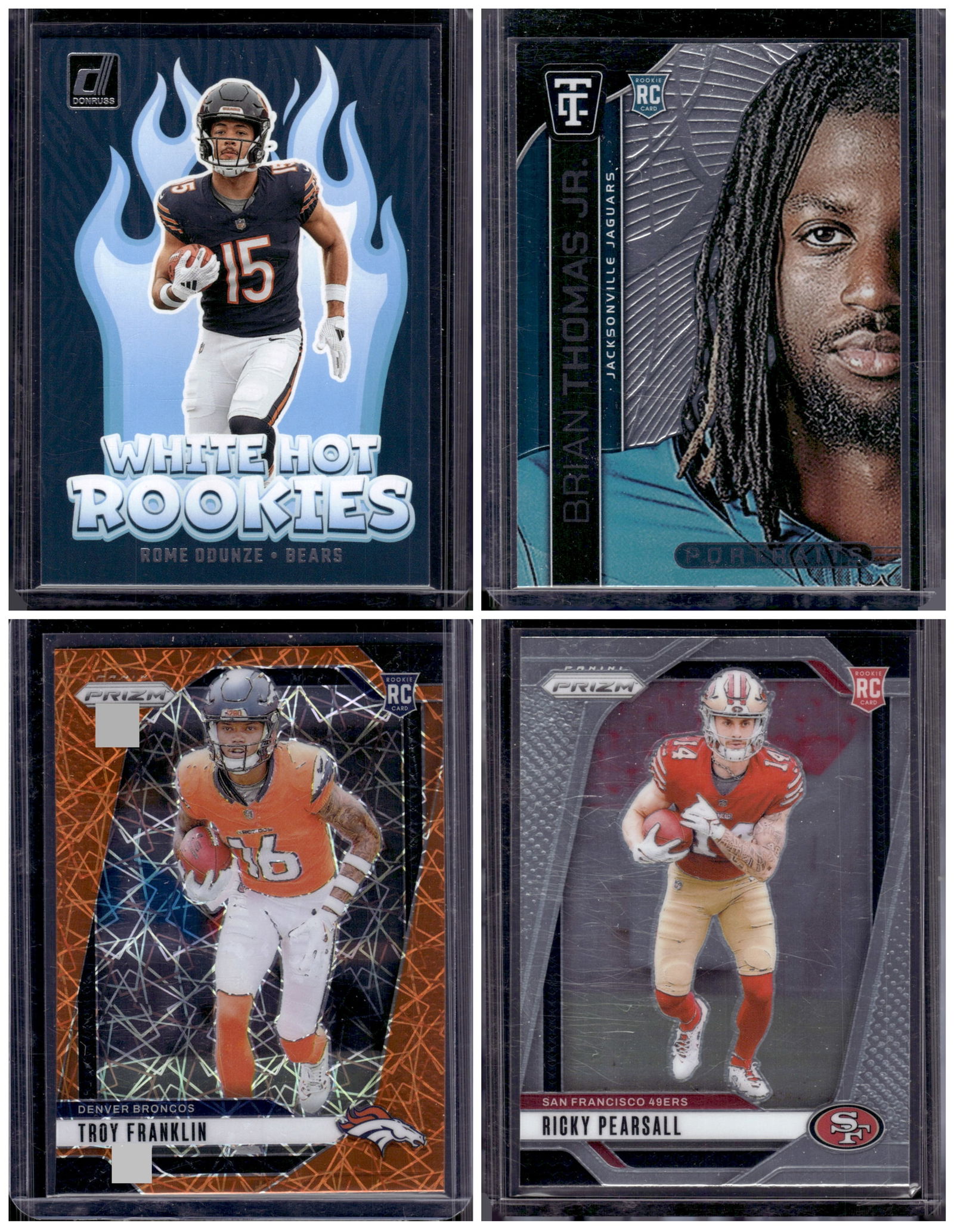 Lot of 4 2024 NFL Rookie Cards. Odunze, Thomas Jr., Franklin, Pearsall (1 of 2)