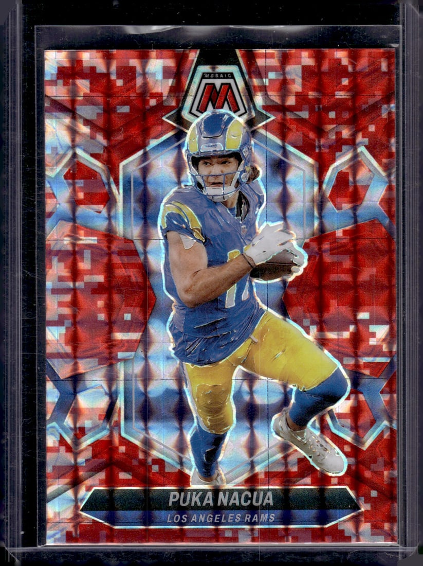 Puka Nacua Red Camo Prizm 2024 Mosaic #130 Los Angeles Rams: Panini Select, Prizm, Mosaic, Contenders, Zenith, Phoenix, Illusions, Absolute, Rookie NFL Sports Trading Cards, SP, SSP, Cards, Football Cards for Sale Near Me, Superbowl & Hall of Fame Player Cards,