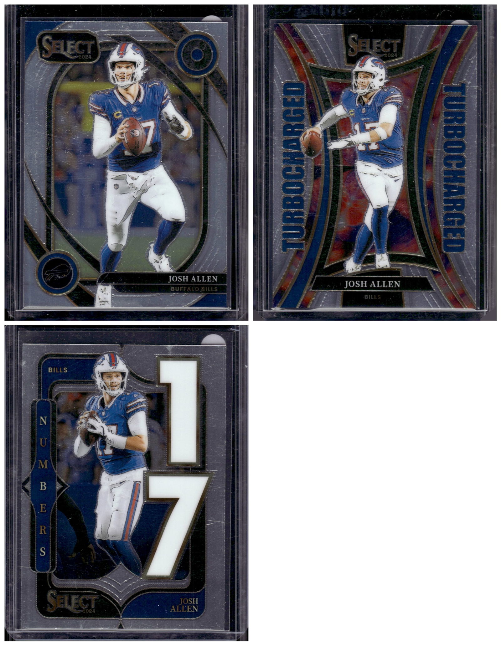 Lot of 3 2024 Select Josh Allen Football Cards. Club Level & 2 Inserts. Buffalo Bills (1 of 2)