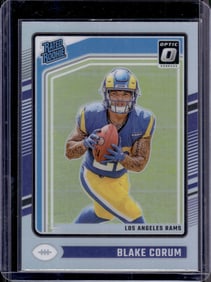 Blake Corum Rookie Card Holo Prizm 2024 Donruss Optic #208 Los Angeles Rams