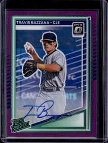 Travis Bazzana Rated Prospect Purple Prizm Auto /49 2025 Donruss Optic #131 Guardians