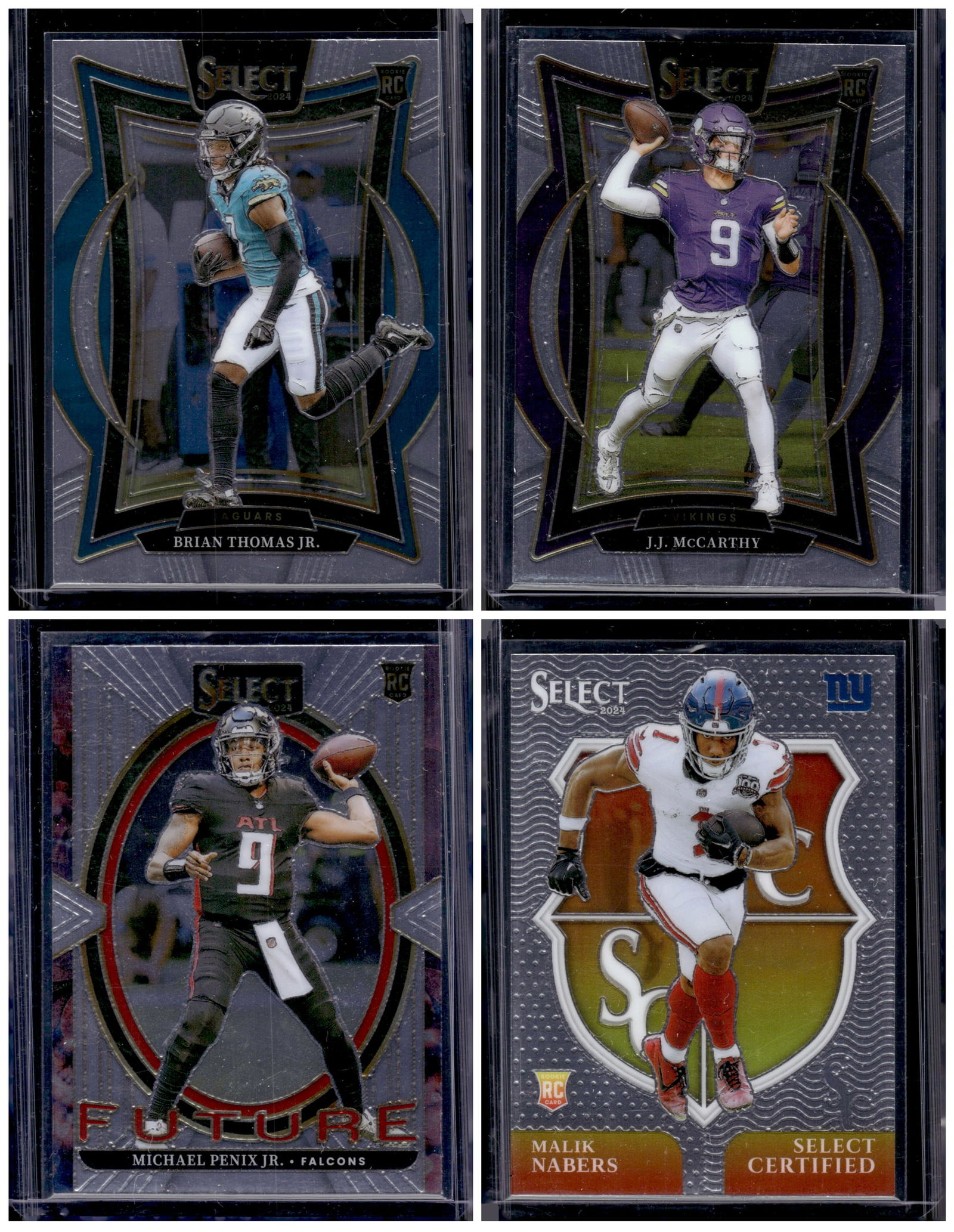 Lot of 4 2024 Select NFL Rookie Cards. McCarthy, Thomas Jr., Penix Jr., Nabers (1 of 2)