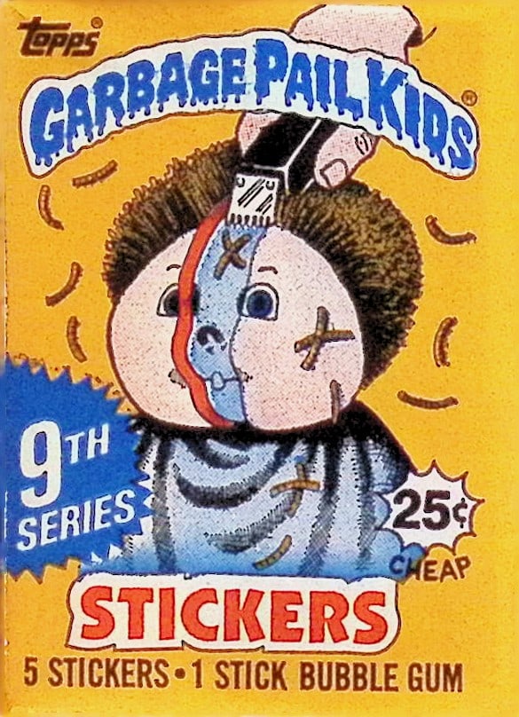 1987 Topps Vintage Garbage Pail Kids Retail Box Wax Pack - 9th Series: Sealed Packs this old have no card quality guarantees - Topps Trading Cards Sold on Line, Auction Lots for sale on line, Trading Card Stickers