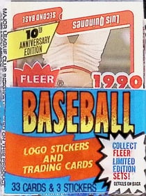 1990 Fleer Baseball Series 1 CELLO FAT PACK Retail Box Pack - 33 Cards & 3 Stickers Sports Cards