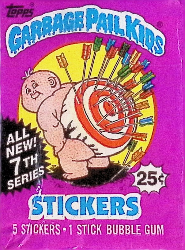 1987 Topps Vintage Garbage Pail Kids Retail Box Wax Pack - 7th Series: Sealed Packs this old have no card quality guarantees - Topps Trading Cards Sold on Line, Auction Lots for sale on line, Trading Card Stickers