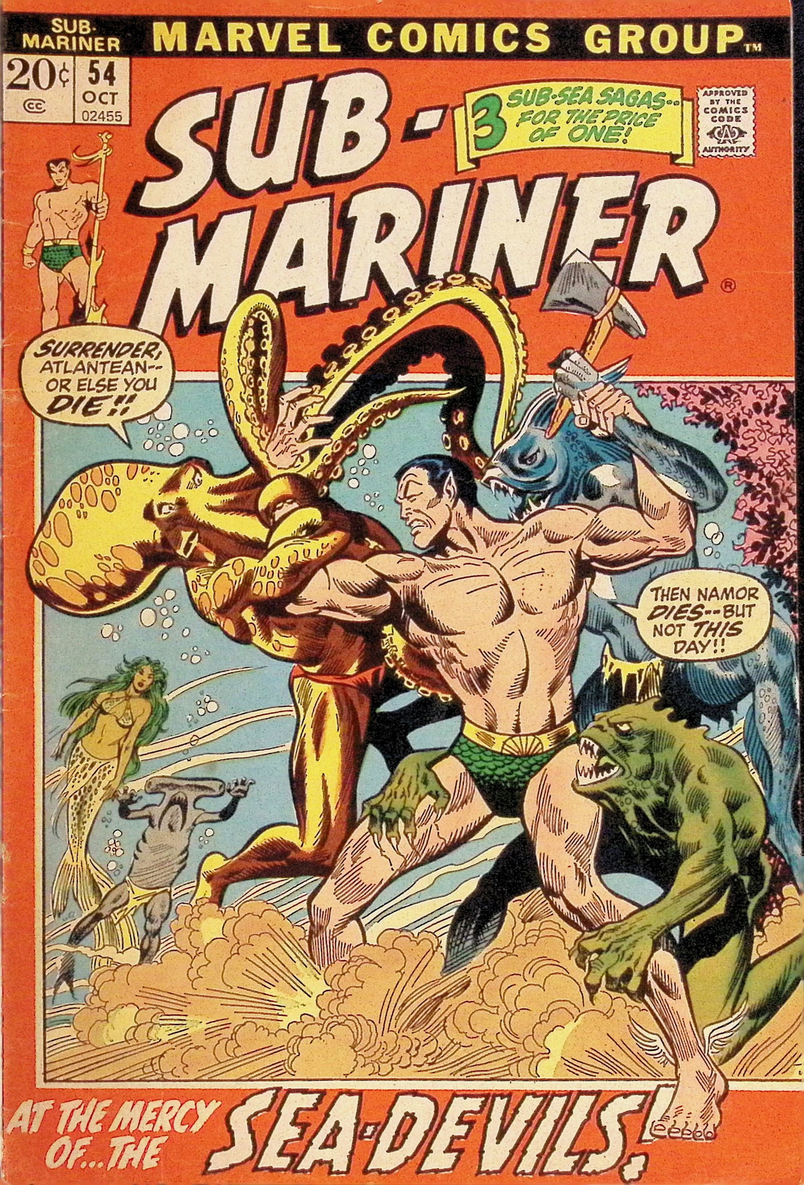 Sub-Mariner Marvel Vintage Comic Book: 1972 #54 Oct, See Photos for Condition (1 of 4)