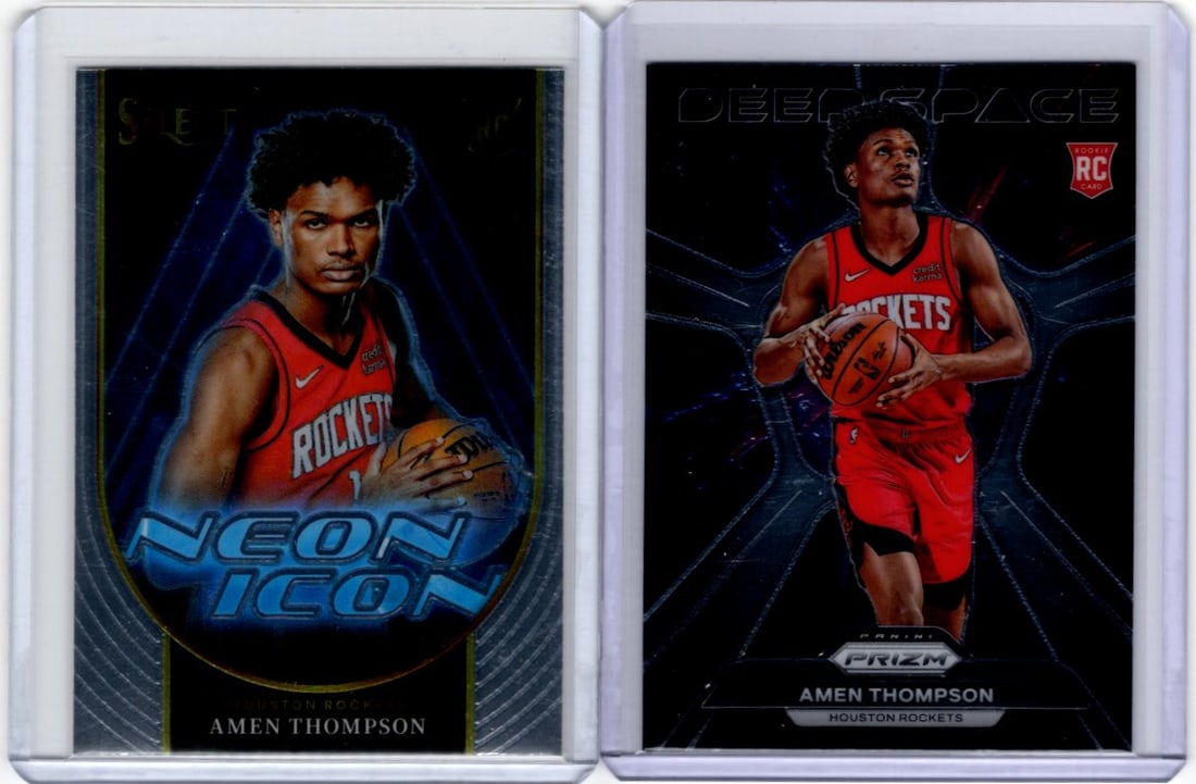 Lot of 2 Amen Thompson Rookie Card Inserts. Panini Prizm Deep Space & Select Neon Icon (1 of 2)